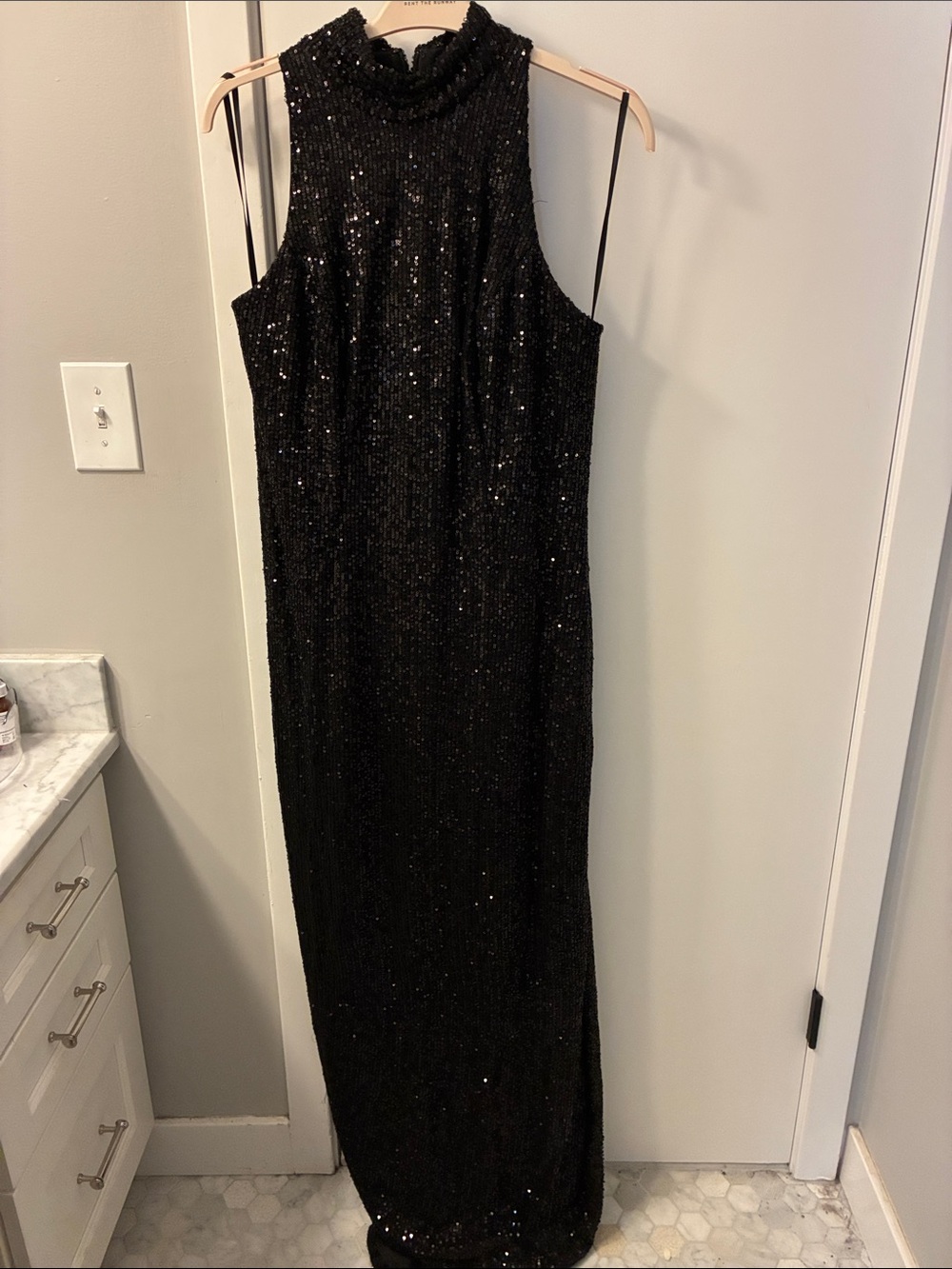 Mac Duggal Black Sequined High-Neck Gown